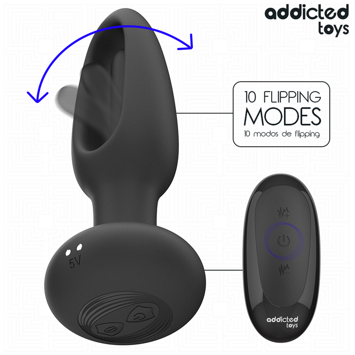 Addicted Toys Anal Plug With Vibrating Tongue And Remote — Black · Silicone