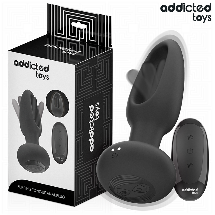 Addicted Toys Anal Plug With Vibrating Tongue And Remote — Black · Silicone
