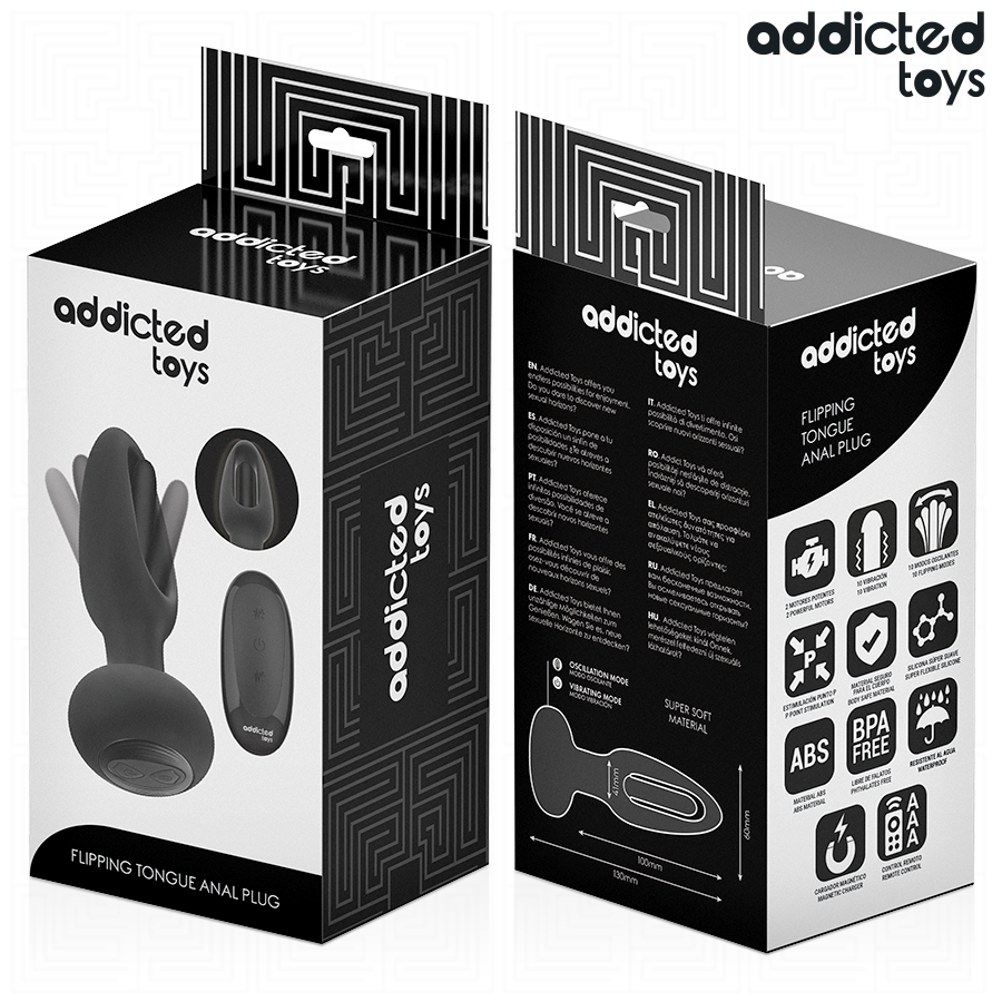 Addicted Toys Anal Plug With Vibrating Tongue And Remote — Black · Silicone