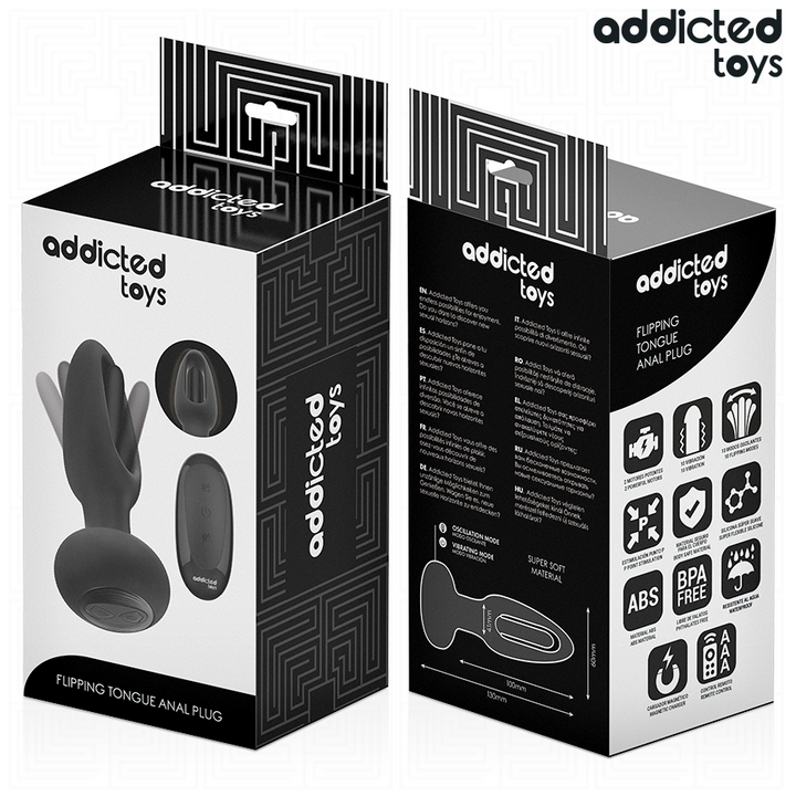 Addicted Toys Anal Plug With Vibrating Tongue And Remote — Black · Silicone