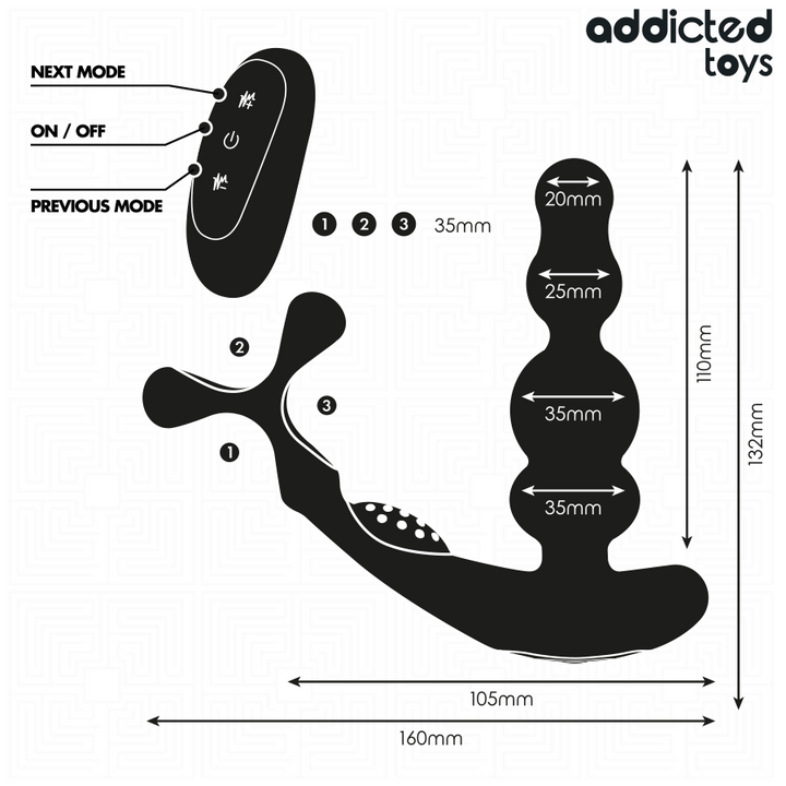 Addicted Toys Rotating Prostate Massager Remote Control — Black · Silicone