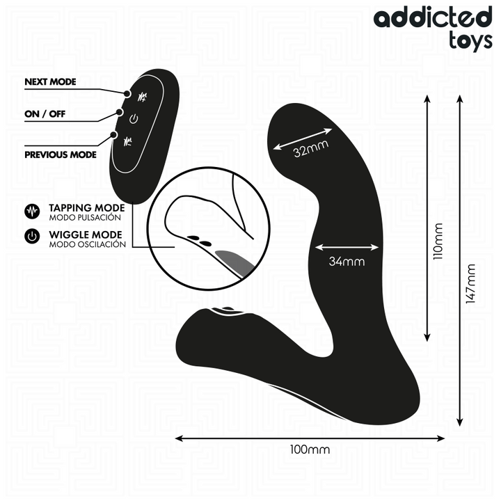 Addicted Toys Oscillating Prostate Massager With Pulsation — Black · Silicone