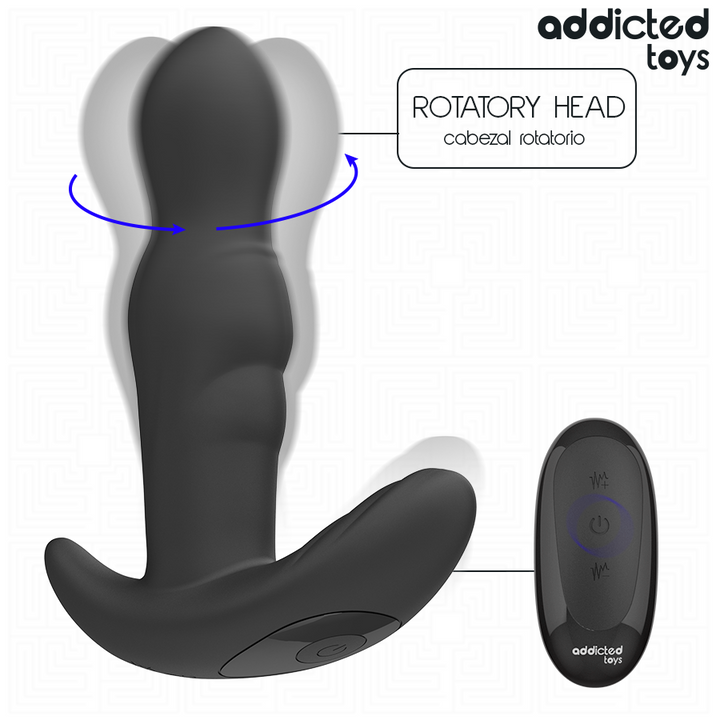 Addicted Toys Rotating Vibrating Anal Plug Remote Control — Black · Silicone