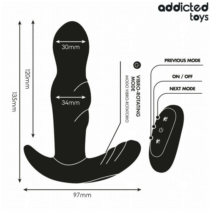 Addicted Toys Rotating Vibrating Anal Plug Remote Control — Black · Silicone