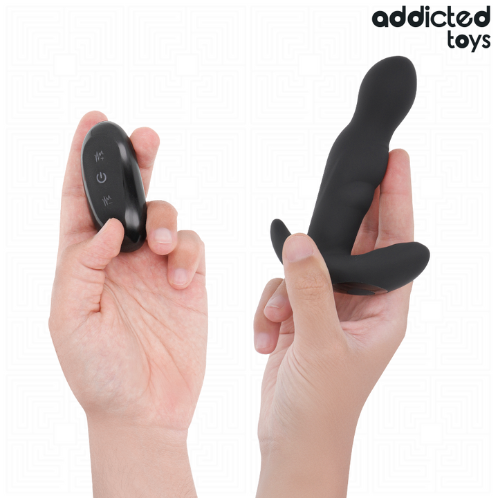 Addicted Toys Rotating Vibrating Anal Plug Remote Control — Black · Silicone