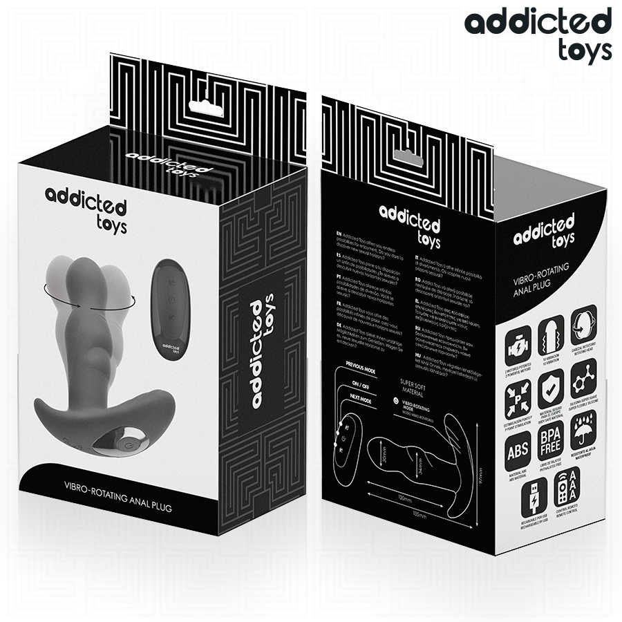 Addicted Toys Rotating Vibrating Anal Plug Remote Control — Black · Silicone