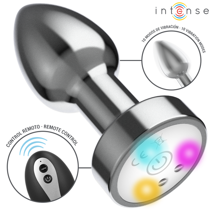 Intense Vibrating Metal Anal Plug With Led Lights — Black Metal, Size S