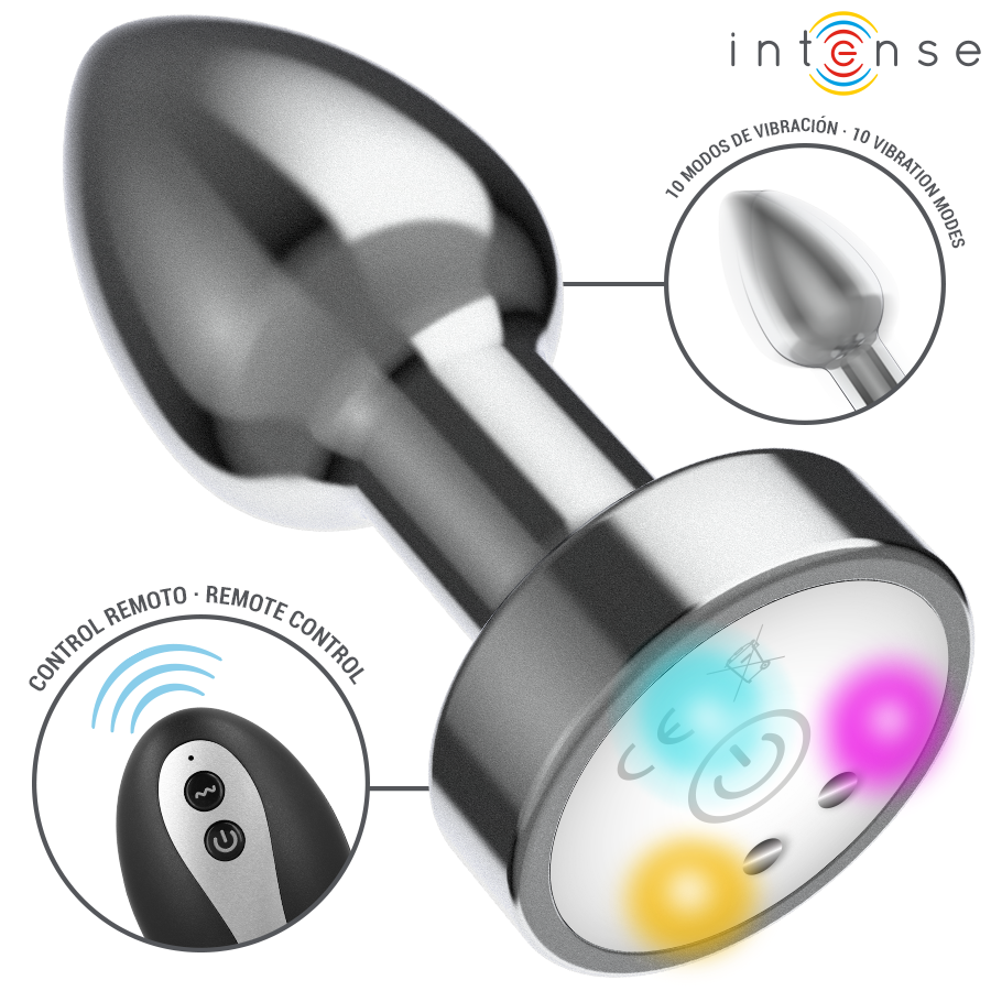 Intense Vibrating Metal Anal Plug With Led Lights — Black Metal, Size M