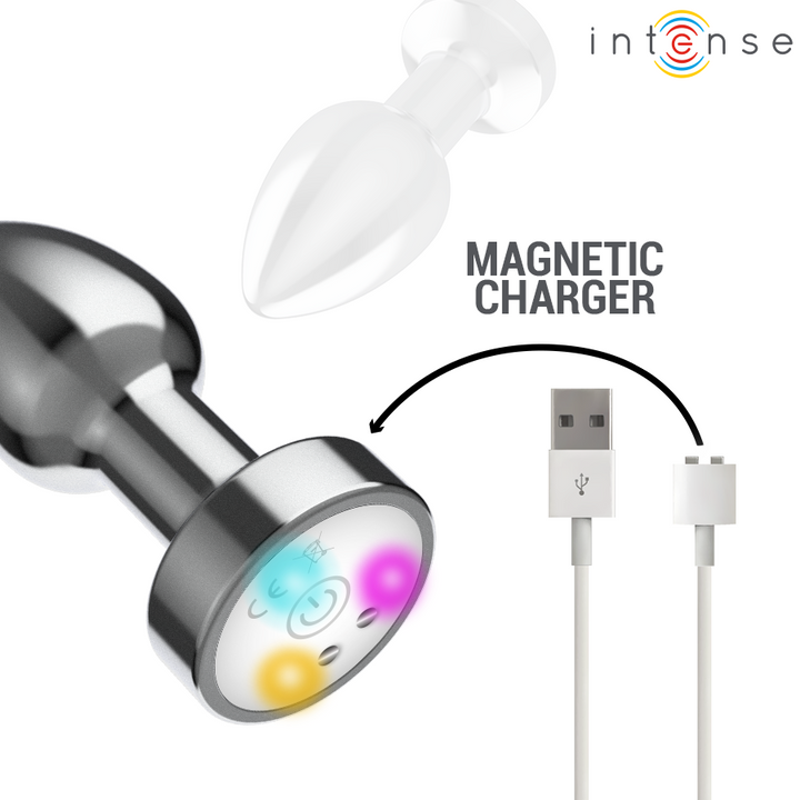 Intense Vibrating Metal Anal Plug With Led Lights — Black Metal, Size M