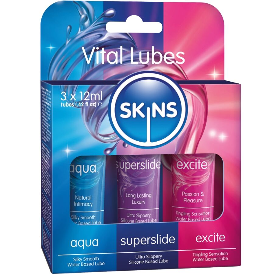 SKINS - VITAL LUBES KIT AQUA, SUPERSLIDE &amp; EXCITE LUBRICANTS 3 x 12 ML