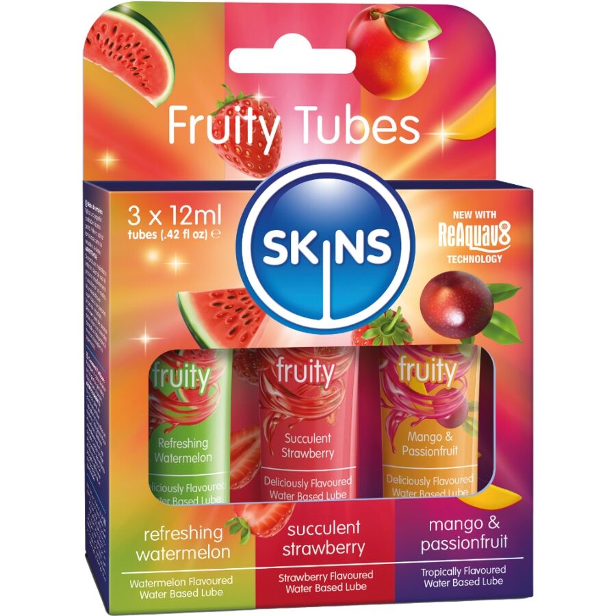 SKINS - FRUITY LUBES KIT WATERMELON, STRAWBERRY &amp; MANGO LUBRICANTS 3 x 12 ML