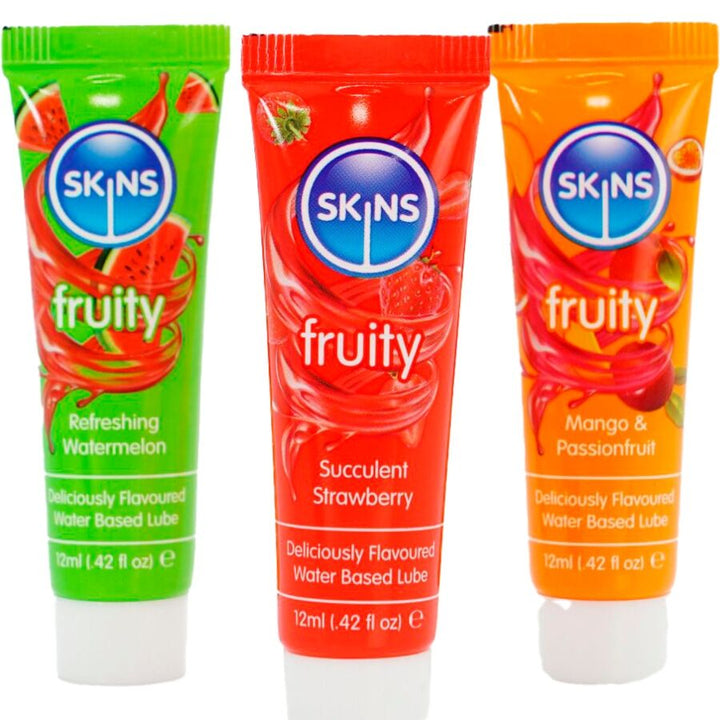 SKINS - FRUITY LUBES KIT WATERMELON, STRAWBERRY &amp; MANGO LUBRICANTS 3 x 12 ML