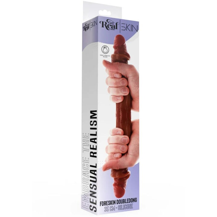 Get Real - Double-Ended Silicone Dildo Caramel 35 CM — Skin Silicone