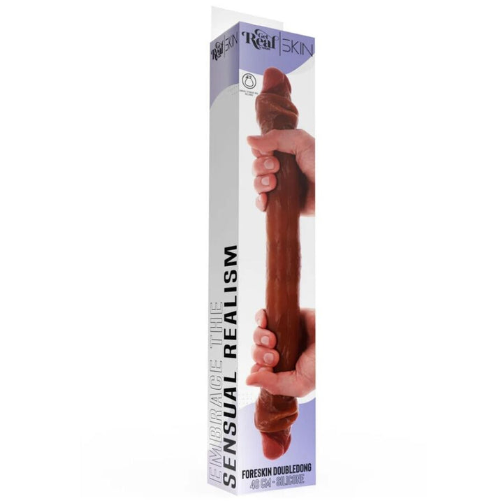 Get Real - Double-Ended Silicone Dildo Caramel 46 CM — Skin Silicone