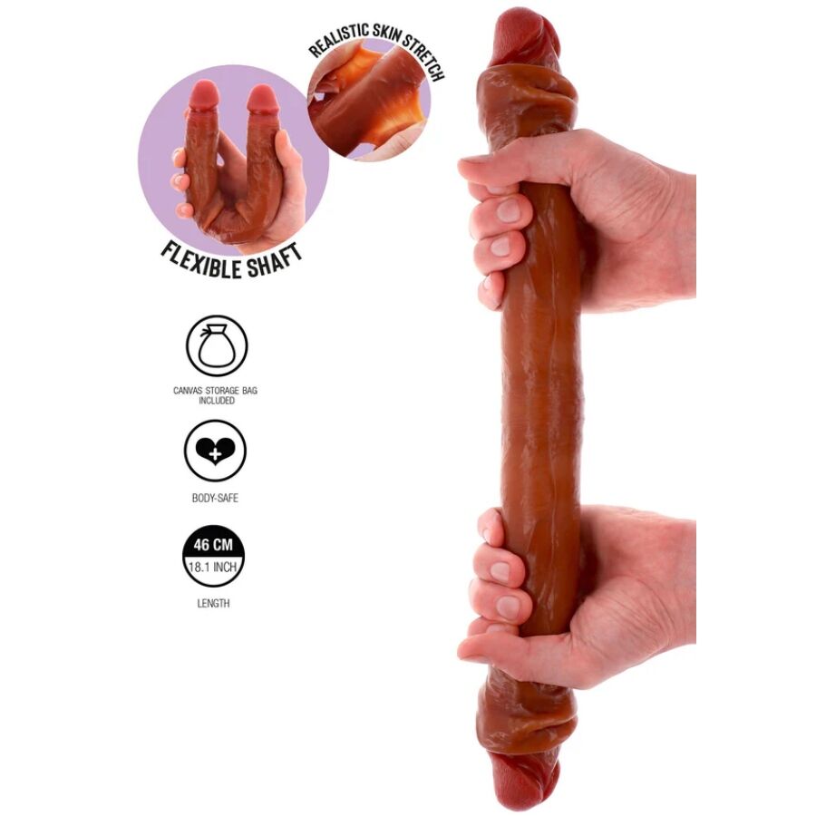 Get Real - Double-Ended Silicone Dildo Caramel 46 CM — Skin Silicone