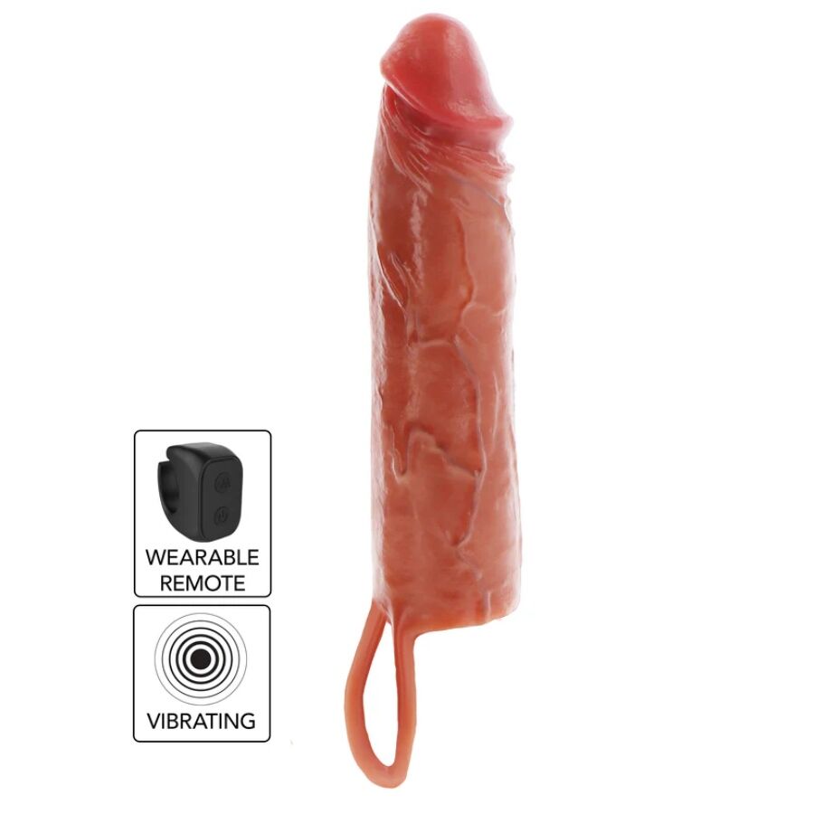 HOL DIR ECHTE - HYDRATISIERTE HAUT SILIKON VIBRIERENDER PENISHÜLSE KARAMELL 20 CM