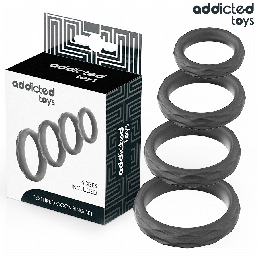 Addicted Toys textured cock ring set, 4 sizes