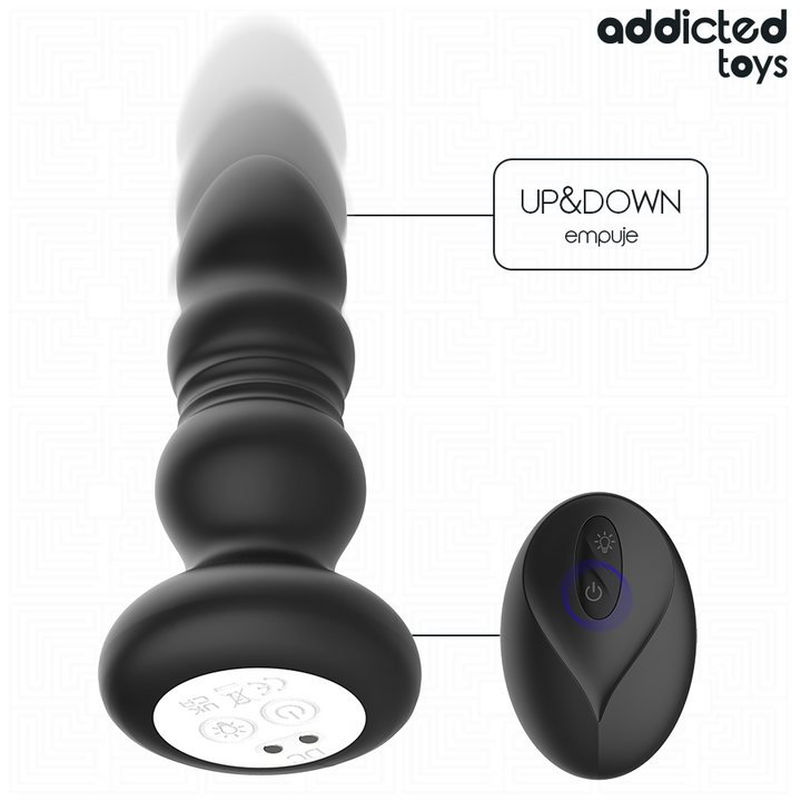 Addicted Toys Thrusting Vibrating Anal Plug, Led Light — Black · Silicone