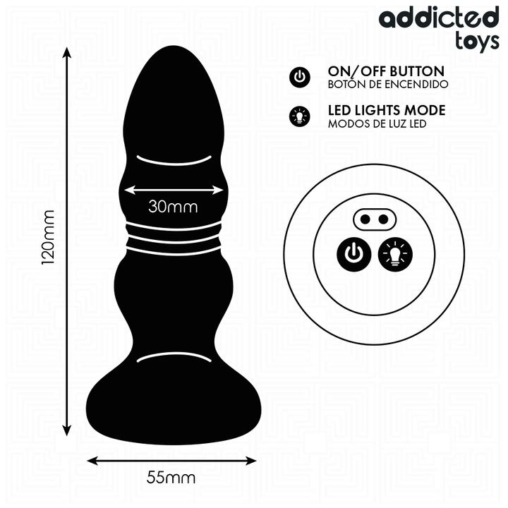 Addicted Toys Thrusting Vibrating Anal Plug, Led Light — Black · Silicone