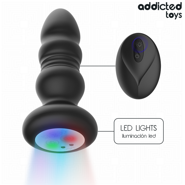 Addicted Toys Thrusting Vibrating Anal Plug, Led Light — Black · Silicone