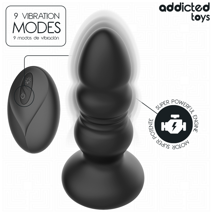 Addicted Toys Thrusting Vibrating Anal Plug, Led Light — Black · Silicone