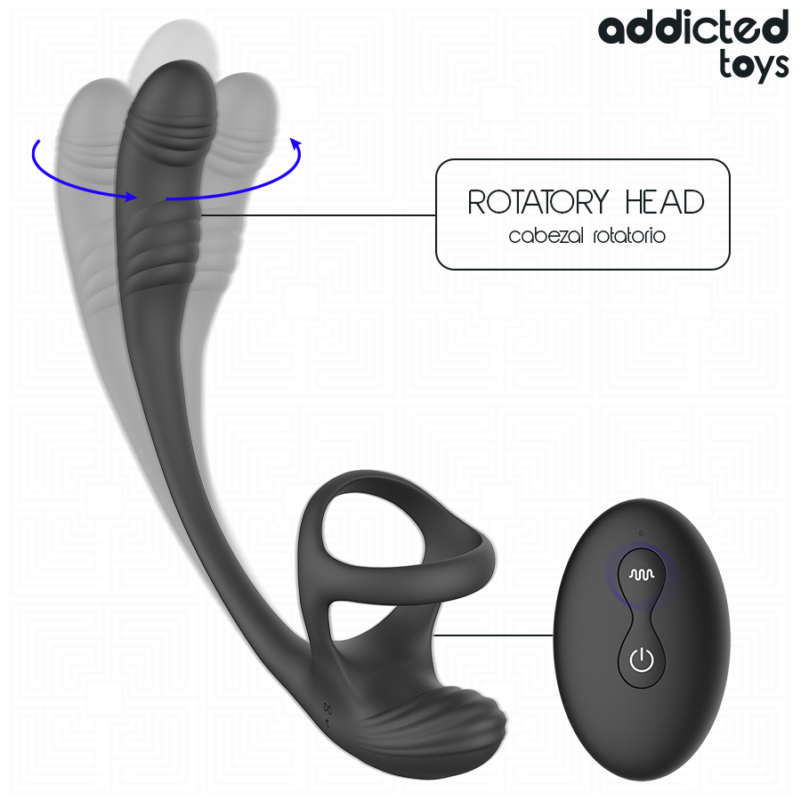Addicted Toys Anal Plug With Vibration And 360 Waving And Testicle Stimulator — Black · Silicone