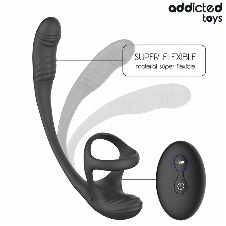 Addicted Toys Anal Plug With Vibration And 360 Waving And Testicle Stimulator — Black · Silicone