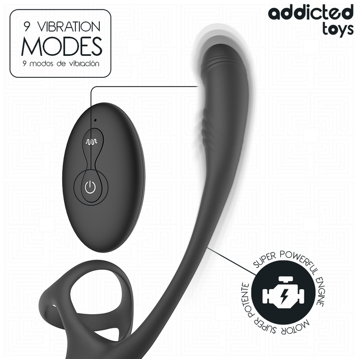 Addicted Toys Anal Plug With Vibration And 360 Waving And Testicle Stimulator — Black · Silicone