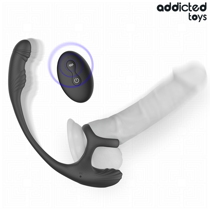 Addicted Toys Anal Plug With Vibration And 360 Waving And Testicle Stimulator — Black · Silicone