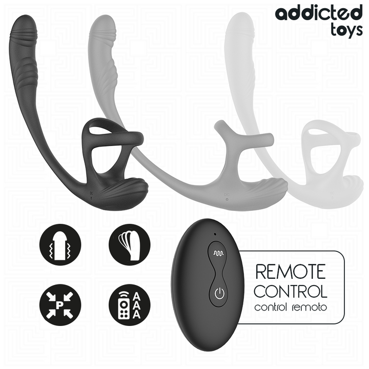 Addicted Toys Anal Plug With Vibration And 360 Waving And Testicle Stimulator — Black · Silicone