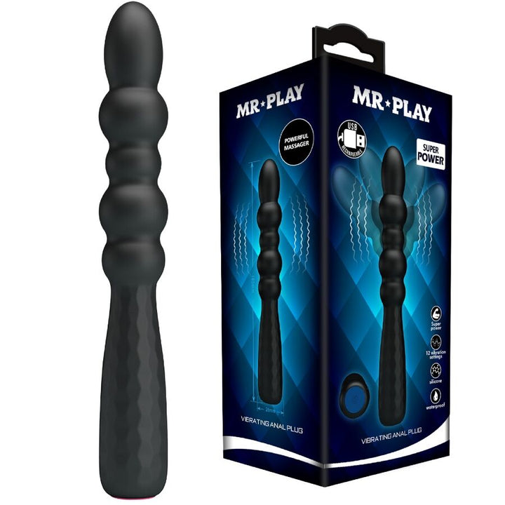 Mr Play Flexible Vibrating Anal Plug — black silicone
