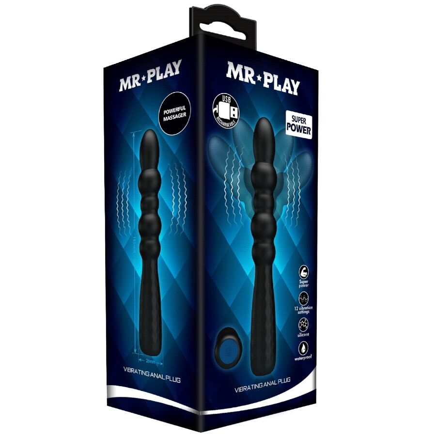 Mr Play Flexible Vibrating Anal Plug — black silicone