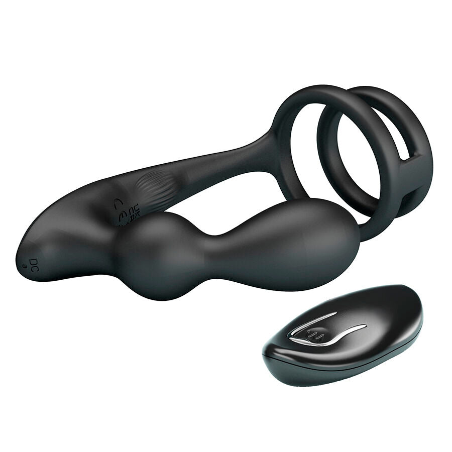 Mr Play Vibrating Anal Plug With Penis Ring — black silicone