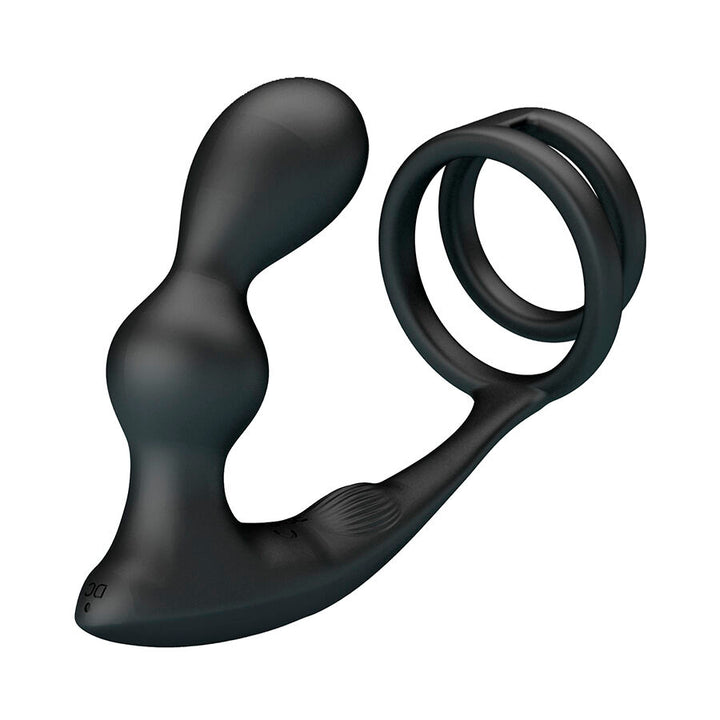 Mr Play Vibrating Anal Plug With Penis Ring — black silicone