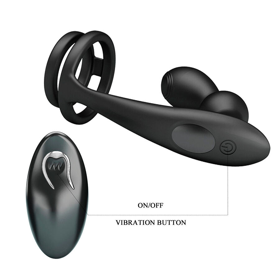 Mr Play Vibrating Anal Plug With Penis Ring — black silicone