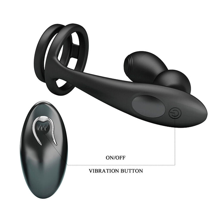 Mr Play Vibrating Anal Plug With Penis Ring — black silicone