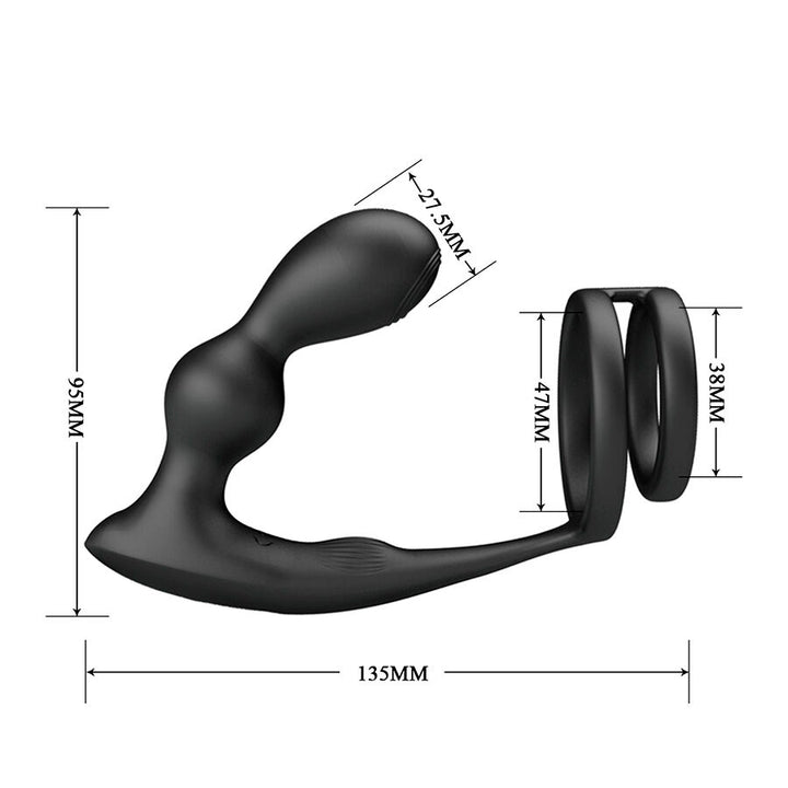 Mr Play Vibrating Anal Plug With Penis Ring — black silicone
