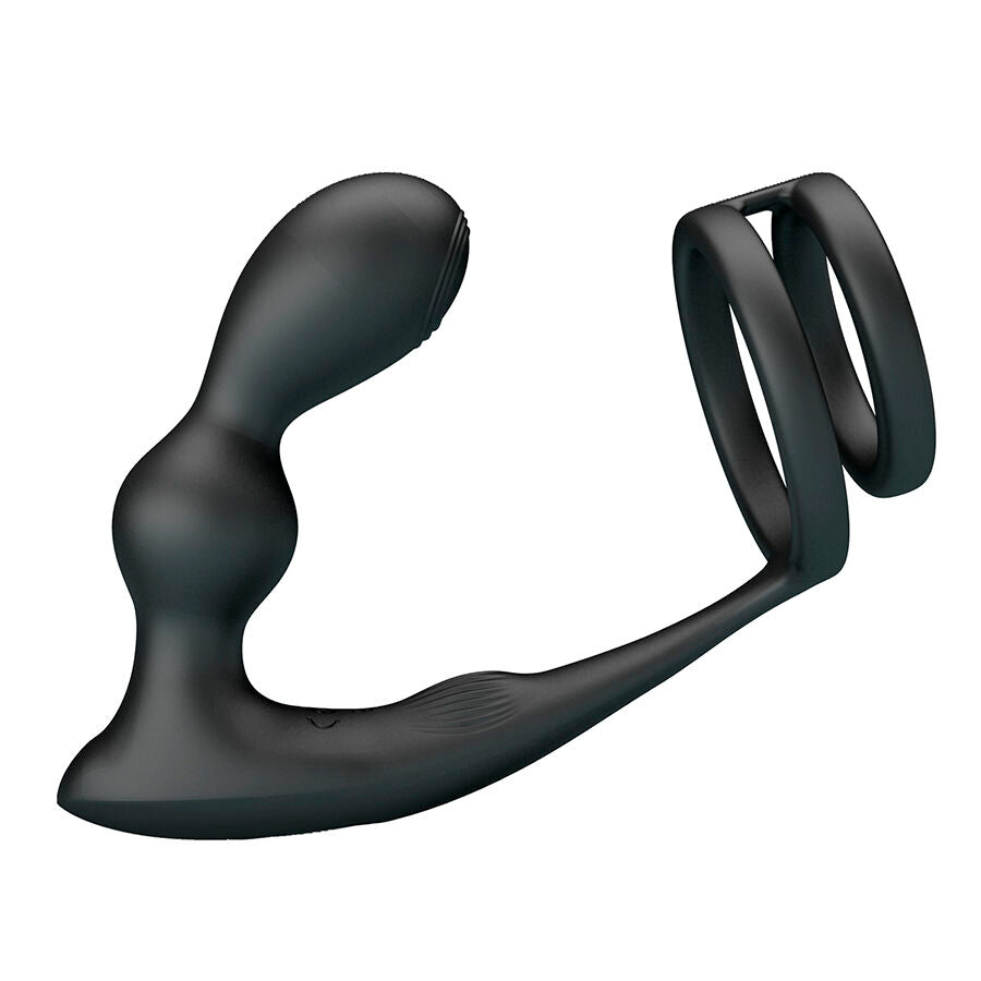 Mr Play Vibrating Anal Plug With Penis Ring — black silicone