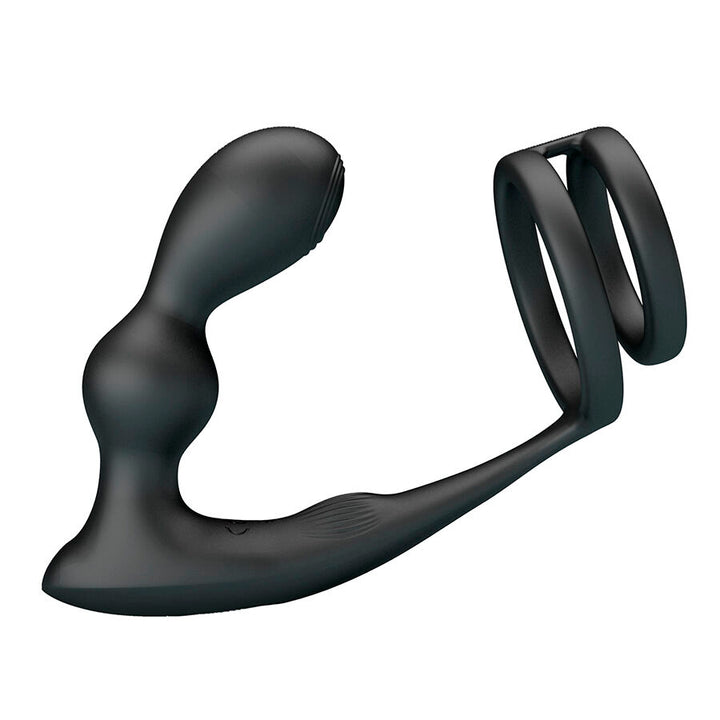 Mr Play Vibrating Anal Plug With Penis Ring — black silicone