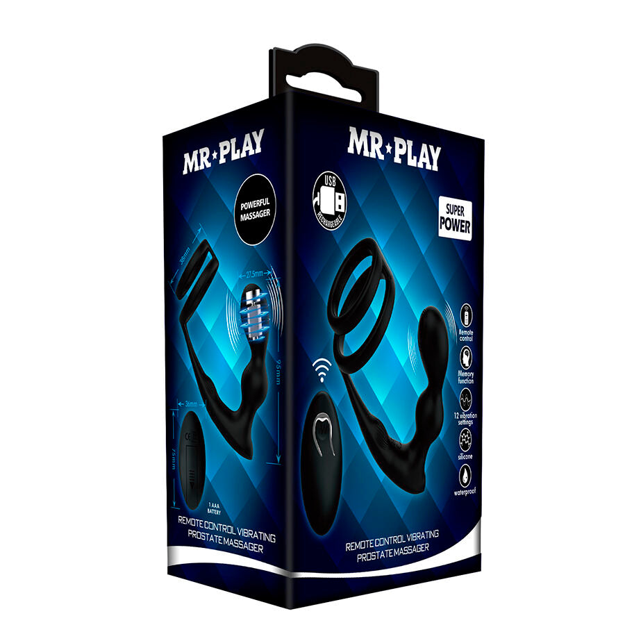 Mr Play Vibrating Anal Plug With Penis Ring — black silicone