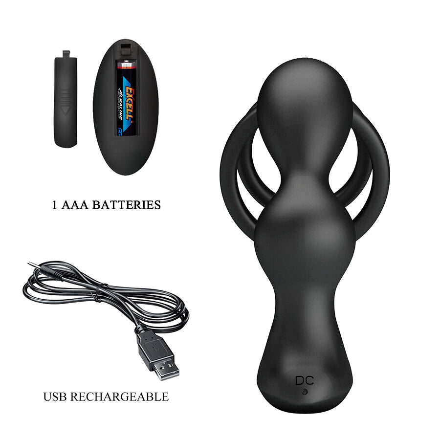 Mr Play Vibrating Anal Plug With Penis Ring — black silicone