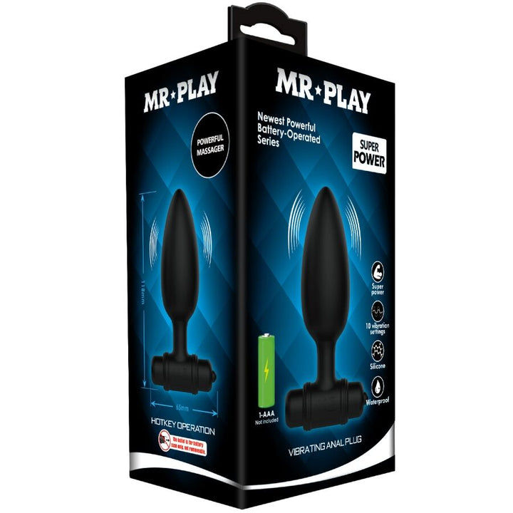 Mr Play Super Power Anal Plug With Vibration — black silicone