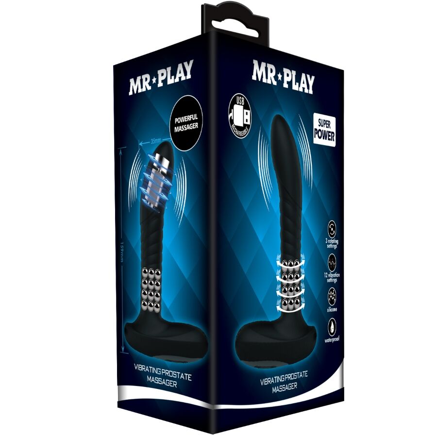 Mr Play Prostate Massager With Rotation And Vibration — black silicone