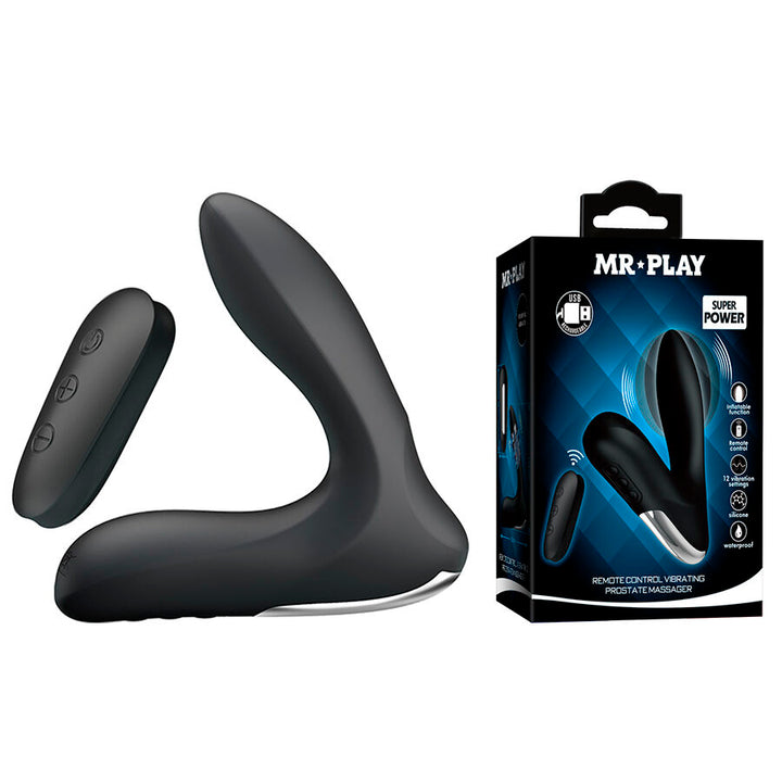 Mr Play Prostate Massager With Vibration Remote Control — black silicone