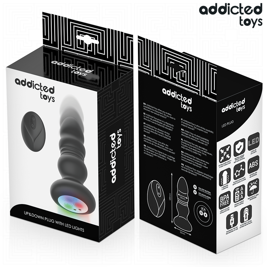 Addicted Toys Thrusting Vibrating Anal Plug, Led Light — Black · Silicone