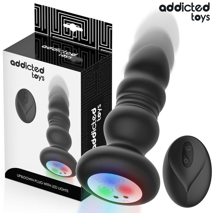Addicted Toys Thrusting Vibrating Anal Plug, Led Light — Black · Silicone