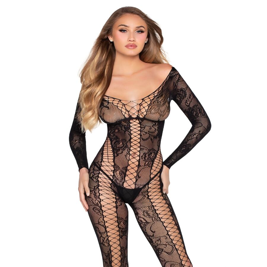 LEG AVENUE - 89369 NET &amp; LACE JUMPSUIT BLACK - ONE SIZE