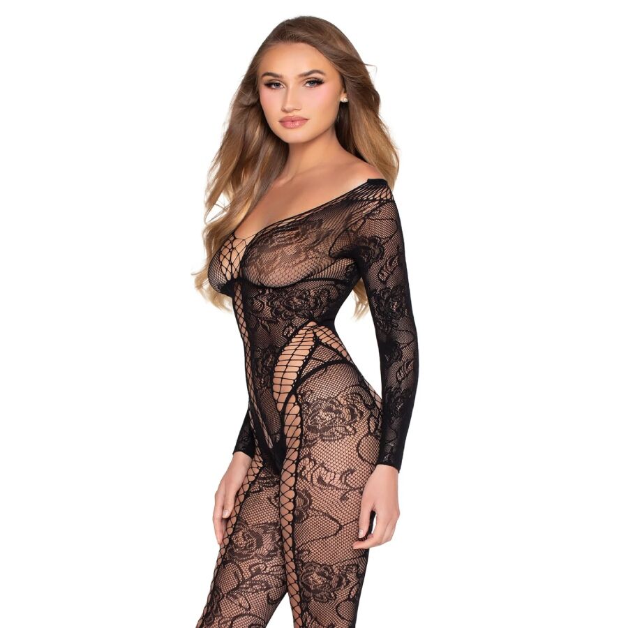 LEG AVENUE - 89369 NET &amp; LACE JUMPSUIT BLACK - ONE SIZE