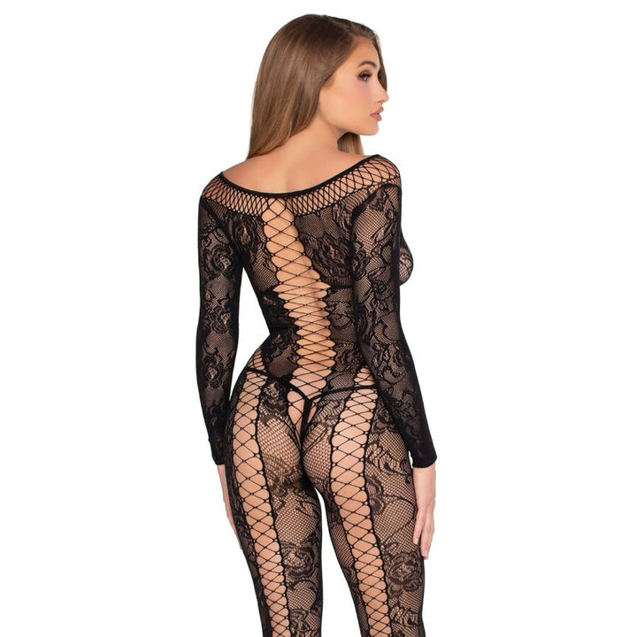 LEG AVENUE - 89369 NET &amp; LACE JUMPSUIT BLACK - ONE SIZE