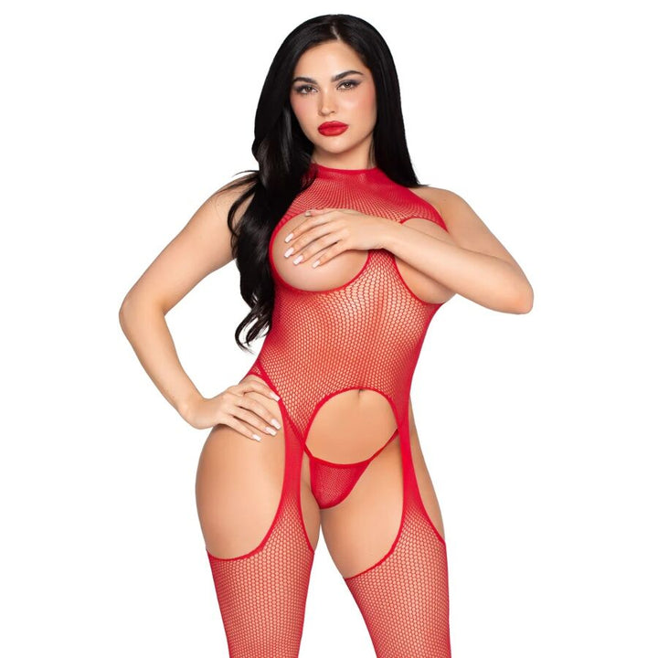 LEG AVENUE - 89374 CUPLESS BODYSTOCKING AND PANTY RED - ONE SIZE